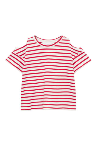 T-shirt à rayures et ouverture aux épaules - Bleu
