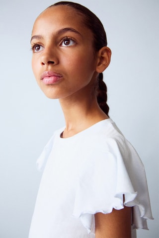 T-shirt volants manches courtes - Blanc