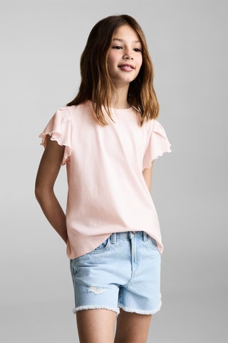 T-shirt volants manches courtes - Blanc