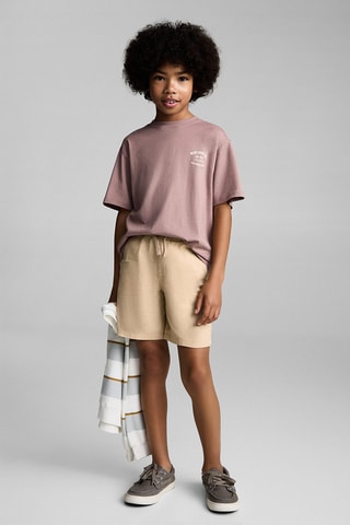 Bermuda lin taille élastique - Beige