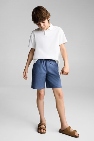 Bermuda lin taille élastique - Bleu