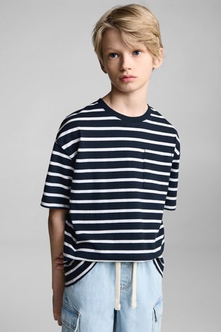 T-shirt coton à rayures - Bleu