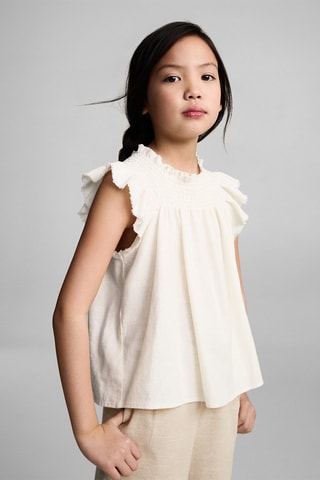 Blouse volantée lin - Blanc