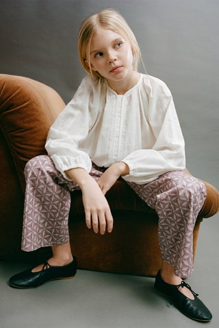 Blouse coton détails brodés - Blanc