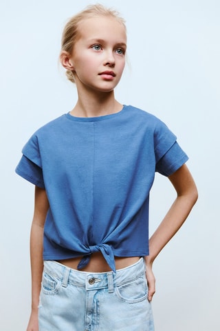 T-shirt coton détail noeud - Blanc