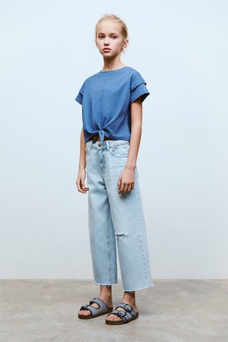 T-shirt coton détail noeud - Blanc