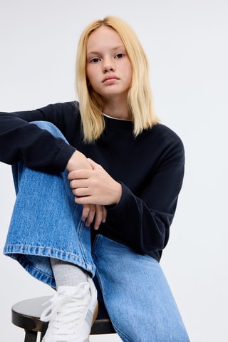 Pull-over en coton coutures décoratives - Bleu marine