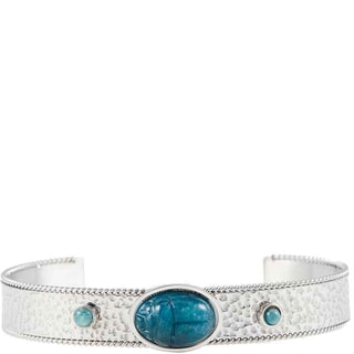 Pulsera ajustable - Acero inoxidable plateado - Apatita azul