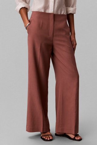 Pantalon wide legs taille haute - Marron