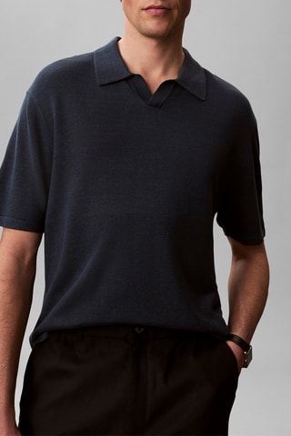 Polo en lin - Bleu marine