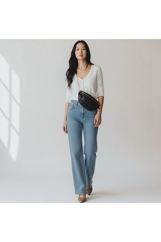 Sac bandoulière en cuir de mouton Mado - Noir