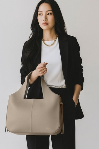 Bolso shopper de piel bovina Soazig - Beige