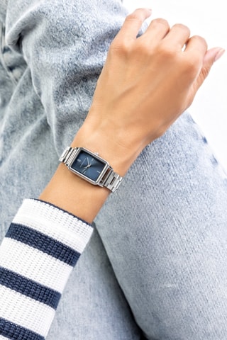 Japans Stalen Quartz Horloge Zilverkleurig en Blauw - Victoria Walls 