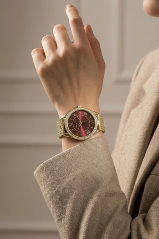Reloj de cuarzo de metal - Dorado y burdeos