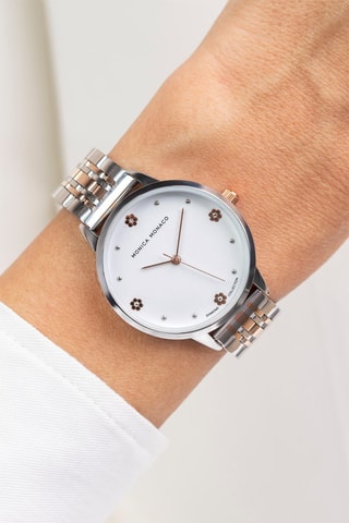 Stalen Quartz Horloge met Diamant - Monica Monaco