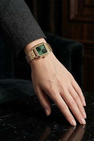 Stalen Quartz Horloge - Goudkleurig en Groen