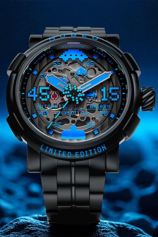 Cofanetto orologio automatico e cinturini in acciaio e ? Orion - Nero e cobalto - Nubeo