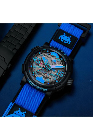 Cofanetto orologio automatico e cinturini in acciaio e ? Orion - Nero e cobalto - Nubeo