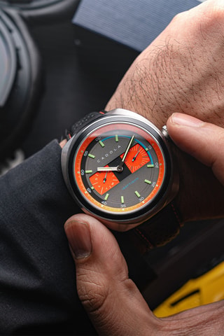 Orologio al quarzo in pelle Giulia - Nero e arancione - Cadola
