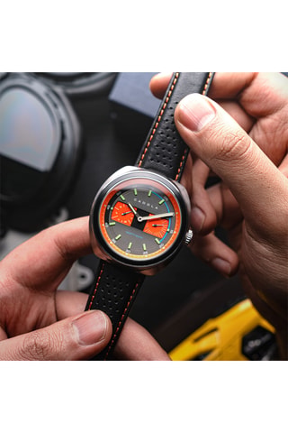 Orologio al quarzo in pelle Giulia - Nero e arancione - Cadola