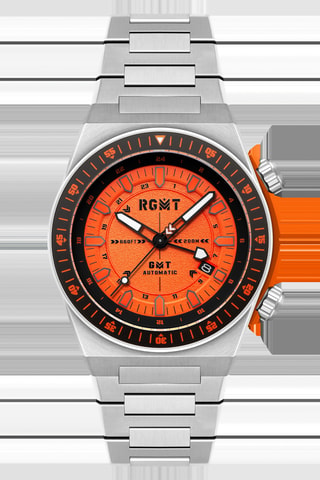 Orologio automatico in acciaio Marksman - GMT - Argentato e arancione - RGMT
