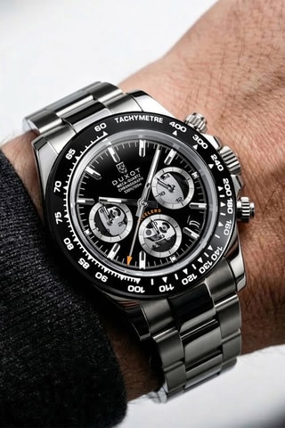 Orologio al quarzo in acciaio Accelero - Tachimetro e cronografo - Argentato e nero - Duxot