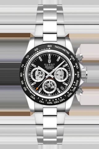 Orologio al quarzo in acciaio Accelero - Tachimetro e cronografo - Argentato e nero - Duxot