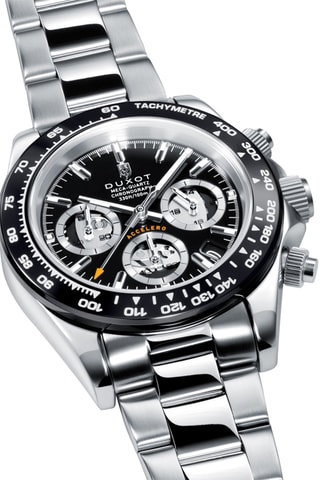 Orologio al quarzo in acciaio Accelero - Tachimetro e cronografo - Argentato e nero - Duxot
