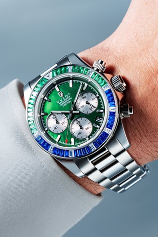 Orologio al quarzo in acciaio Accelero Rainbow - Cronografo - Argentato e verde - Duxot