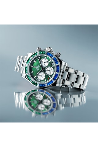 Orologio al quarzo in acciaio Accelero Rainbow - Cronografo - Argentato e verde - Duxot