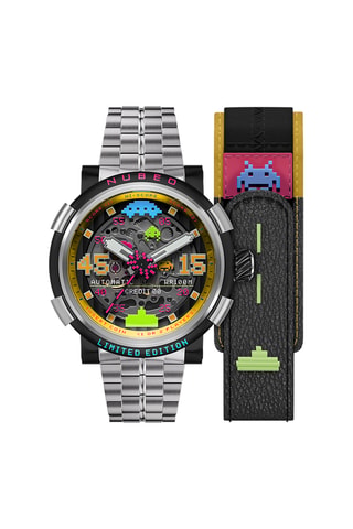 Cofanetto orologio automatico e cinturini in acciaio e ? Orion - Argentato e nero - Nubeo