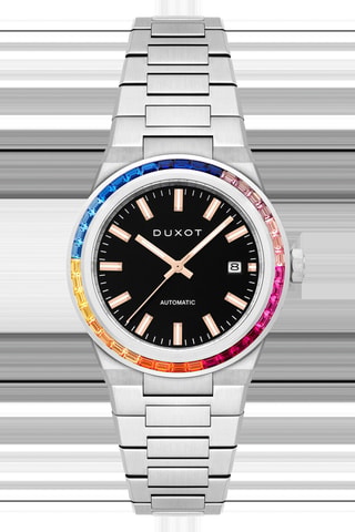 Cofanetto orologio automatico in acciaio e lunette Alicante Rainbow - Argentato e giallo - Duxot
