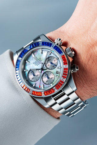 Orologio al quarzo in acciaio Accelero Rainbow - Cronografo - Argentato e cobalto - Duxot