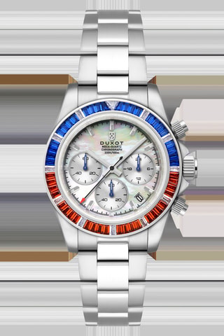 Orologio al quarzo in acciaio Accelero Rainbow - Cronografo - Argentato e cobalto - Duxot