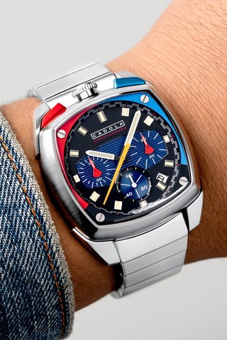 Orologio al quarzo in acciaio Taurus - Cronografo - Argentato e rosso - Cadola