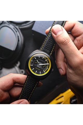 Orologio al quarzo in pelle Giulia - Nero e giallo - Cadola