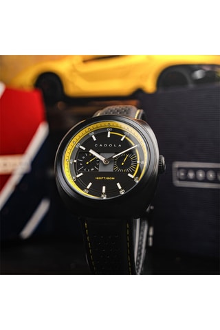 Orologio al quarzo in pelle Giulia - Nero e giallo - Cadola