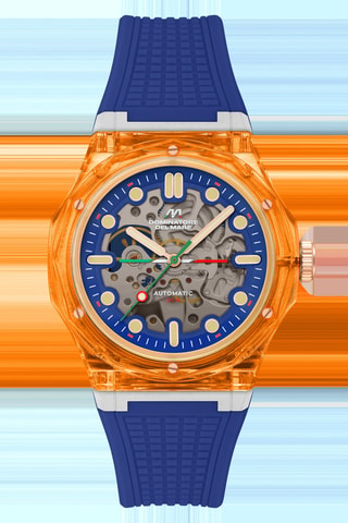 Orologio automatico in silicone Ravello - Blu elettrico e arancione - Dominatore Del Mare