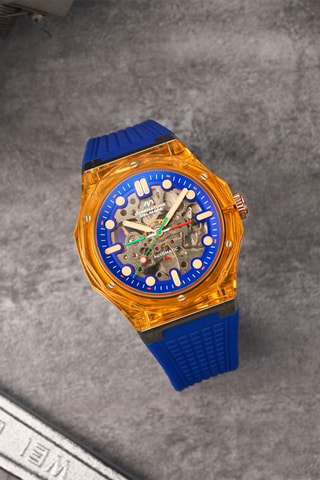 Orologio automatico in silicone Ravello - Blu elettrico e arancione - Dominatore Del Mare