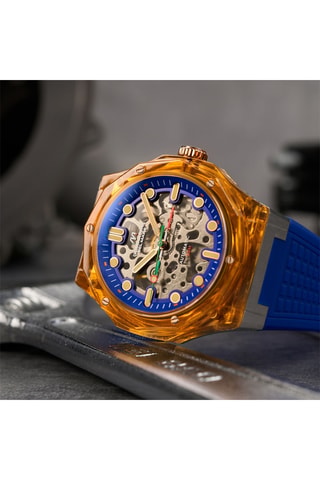 Orologio automatico in silicone Ravello - Blu elettrico e arancione - Dominatore Del Mare