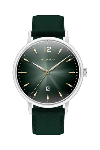 Orologio al quarzo in pelle Theodor - Verde scuro e argentato - Shild
