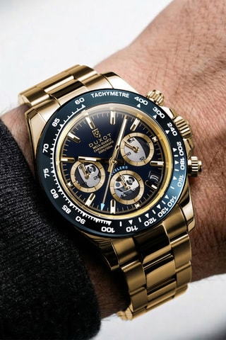 Orologio al quarzo in acciaio Accelero - Tachimetro e cronografo - Dorato e petrolio - Duxot