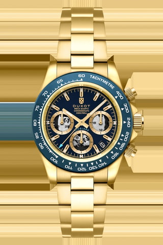Orologio al quarzo in acciaio Accelero - Tachimetro e cronografo - Dorato e petrolio - Duxot