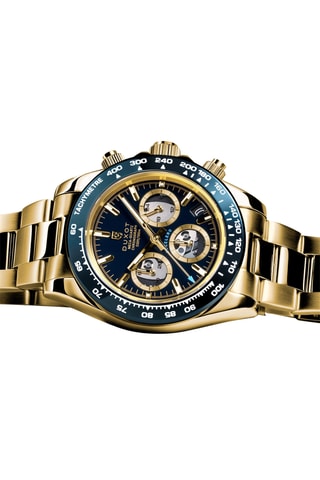 Orologio al quarzo in acciaio Accelero - Tachimetro e cronografo - Dorato e petrolio - Duxot
