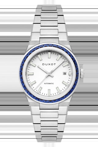 Cofanetto orologio automatico in acciaio e lunette Alicante Rainbow - Argentato e blu scuro - Duxot