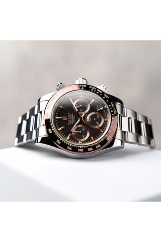 Orologio al quarzo in acciaio Accelero - Tachimetro e cronografo - Argentato e marrone - Duxot