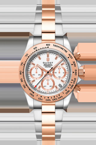 Orologio al quarzo in acciaio Accelero - Tachimetro e cronografo - Argentato e dorato - Duxot