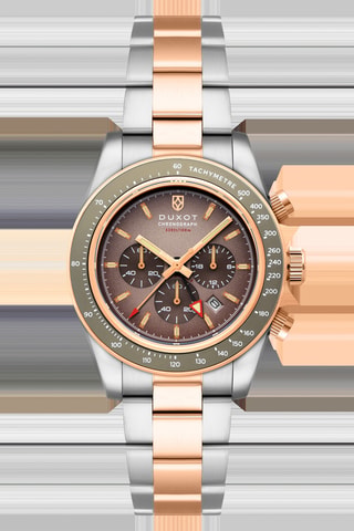 Orologio al quarzo in acciaio Vitesse - Tachimetro e cronografo - Argentato e verde scuro - Duxot