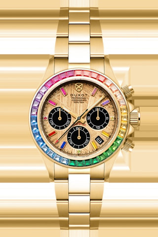 Orologio al quarzo in acciaio Accelero Meteorite - Cronografo - Dorato e verde - Duxot