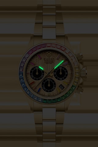Orologio al quarzo in acciaio Accelero Meteorite - Cronografo - Dorato e verde - Duxot